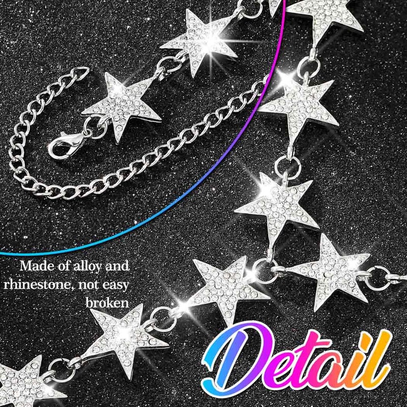 Nicute Star Y-Necklaces Rhinestone Long Necklaces Crystal Choker Chain Party Choker Necklace Jewelry for Women (Silver) - Image 4